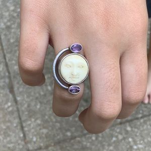 Sterling silver, Amethyst and Bone Ring